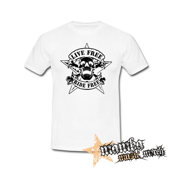 LIVE FREE RIDE FREE - Skull Pentagram - biele pánske tričko