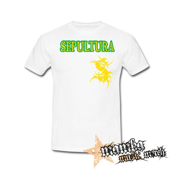 SEPULTURA - Brasil Flag Logo - biele pánske tričko