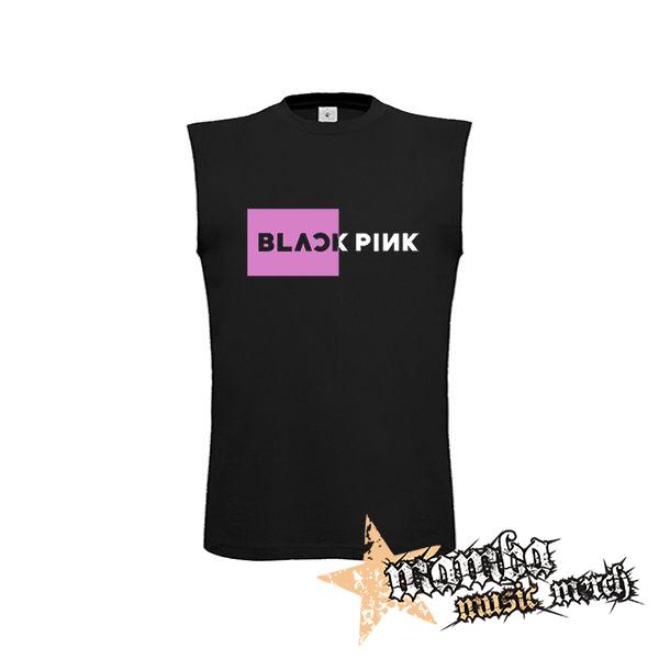 BLACKPINK - Pink Square Crest B&W - čierne detské tričko bez rukávov