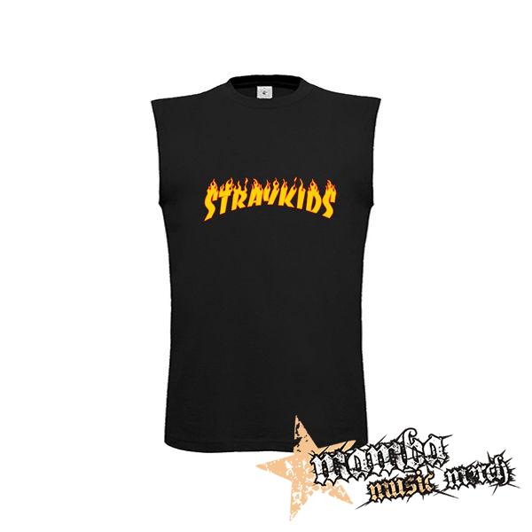 STRAY KIDS - Thrasher Logo Flame - čierne detské tričko bez rukávov