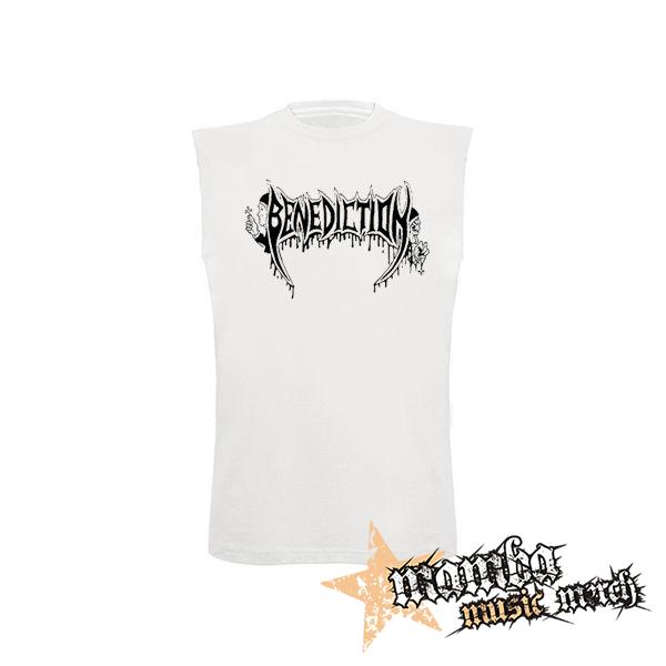 BENEDICTION - Logo - biele pánske tričko bez rukávov