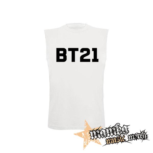 BT21 - Logo - biele pánske tričko bez rukávov