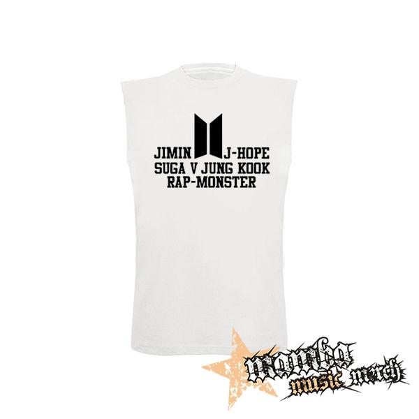 BTS - BANGTAN BOYS - Names Crest Logo - biele pánske tričko bez rukávov