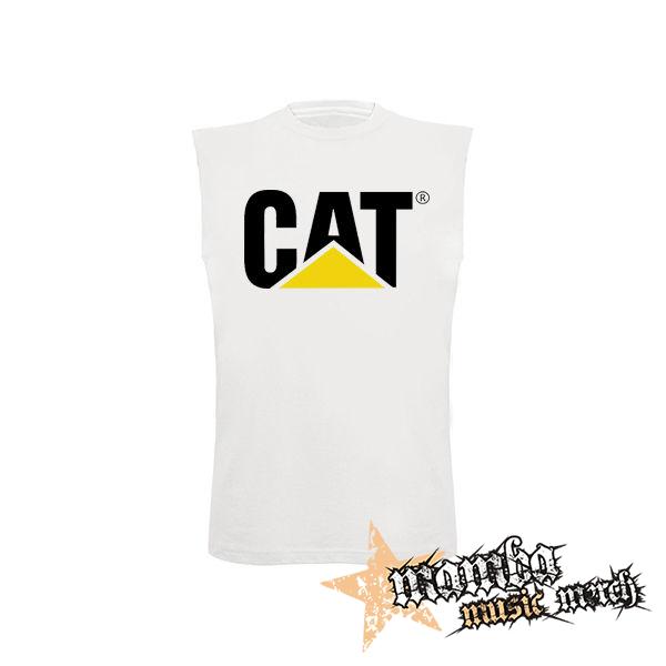 CAT - Logo - biele pánske tričko bez rukávov