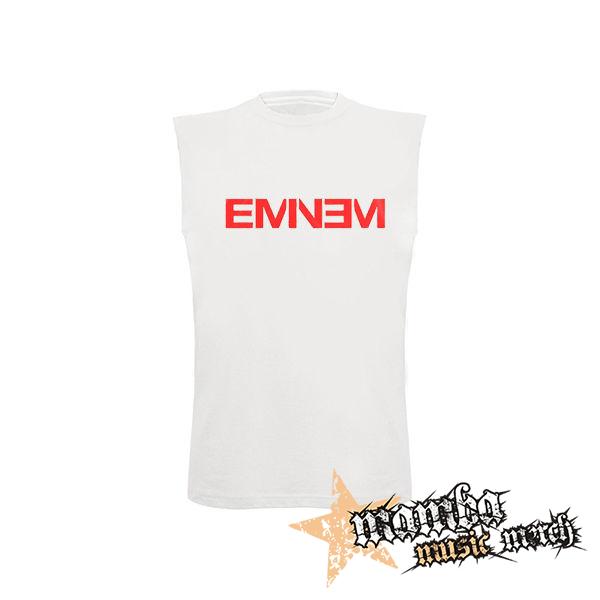 EMINEM - Red Logo - biele pánske tričko bez rukávov