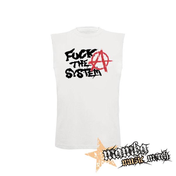 FUCK THE SYSTEM - biele pánske tričko bez rukávov