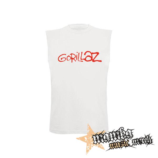 GORILLAZ - Red Logo - biele pánske tričko bez rukávov