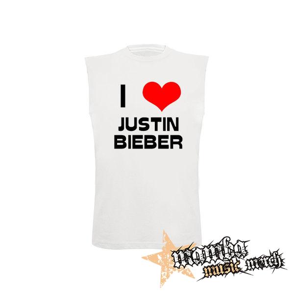 I LOVE JUSTIN BIEBER - biele pánske tričko bez rukávov