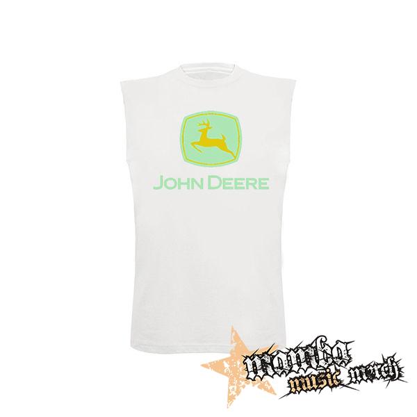 JOHN DEERE - Logo Yellow Green - biele pánske tričko bez rukávov