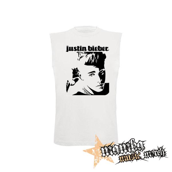 JUSTIN BIEBER - Logo & Portrait Motive 1 (2) - biele pánske tričko bez rukávov