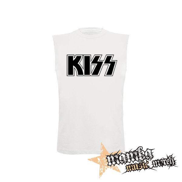 KISS - Logo - biele pánske tričko bez rukávov