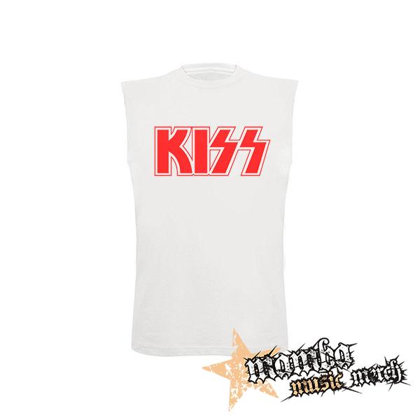 KISS - Red Logo - biele pánske tričko bez rukávov