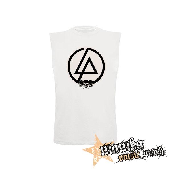 LINKIN PARK - Brown Logo And Skulls - biele pánske tričko bez rukávov