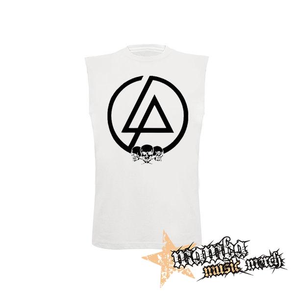 LINKIN PARK - Logo & Skulls - biele pánske tričko bez rukávov