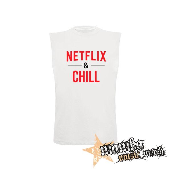 NETFLIX & CHILL - biele pánske tričko bez rukávov