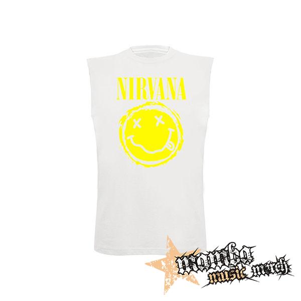 NIRVANA - Grunge Smile - biele pánske tričko bez rukávov