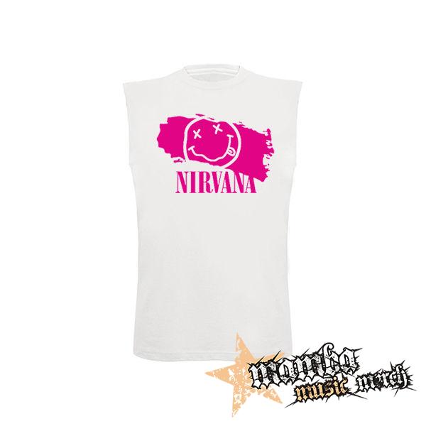 NIRVANA - Pink - biele pánske tričko bez rukávov