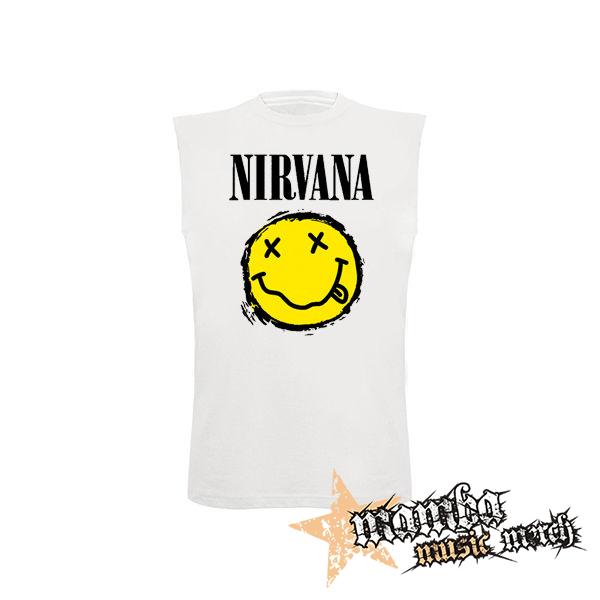 NIRVANA - Yellow Black Smile - biele pánske tričko bez rukávov