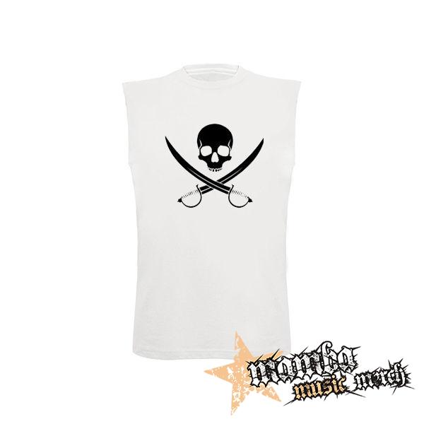 PIRATE SKULL - biele pánske tričko bez rukávov