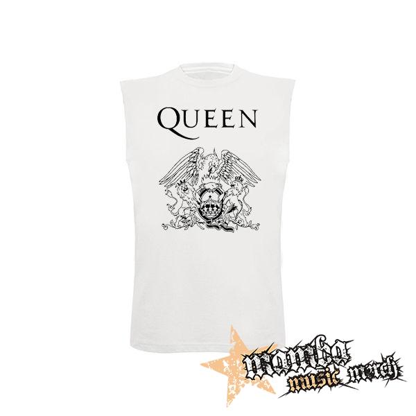 QUEEN - Logo - biele pánske tričko bez rukávov