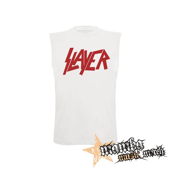 SLAYER - Red Logo - biele pánske tričko bez rukávov