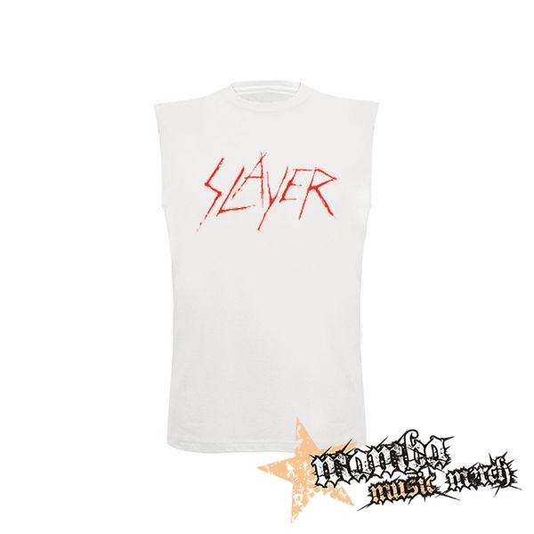 SLAYER - Red Logo Vintage - biele pánske tričko bez rukávov
