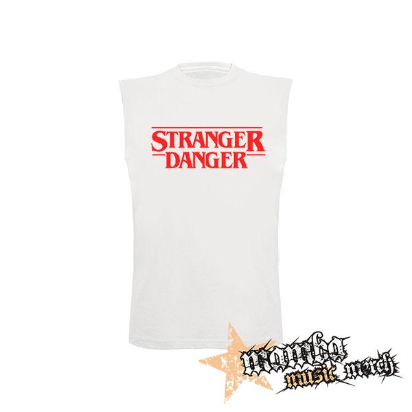 STRANGER DANGER - Red Logo - biele pánske tričko bez rukávov