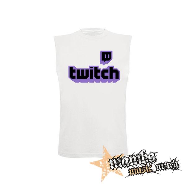 TWITCH - Purple Logo Sign - biele pánske tričko bez rukávov