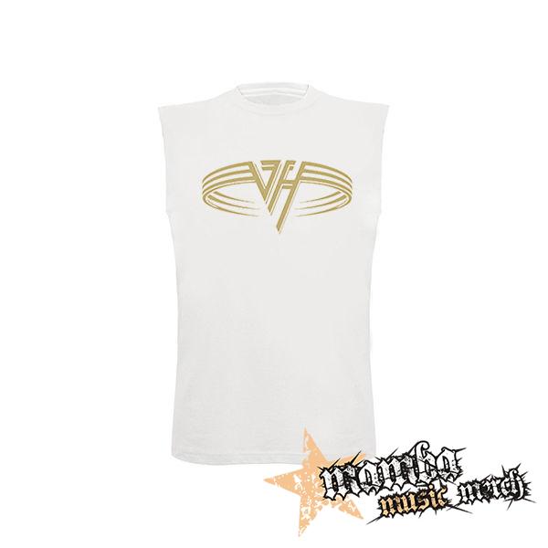 VAN HALEN - Logo Gold Circle - biele pánske tričko bez rukávov