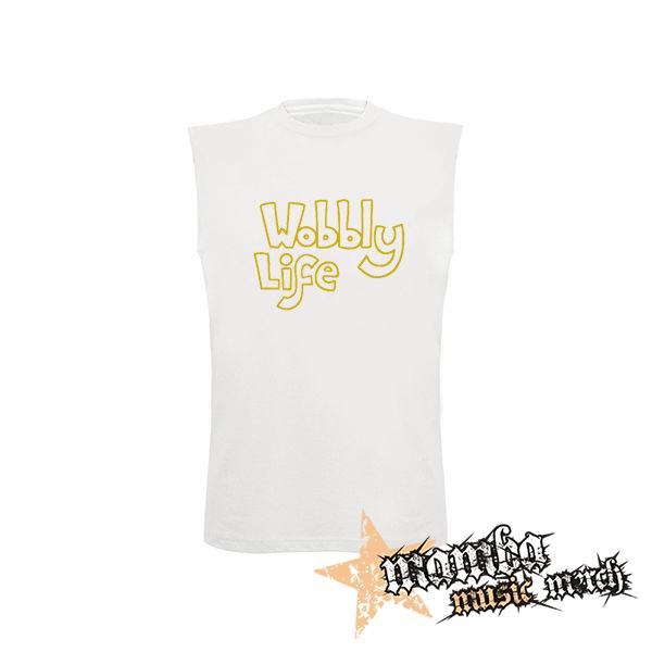 WOBBLY LIFE - Logo Yellow - biele pánske tričko bez rukávov