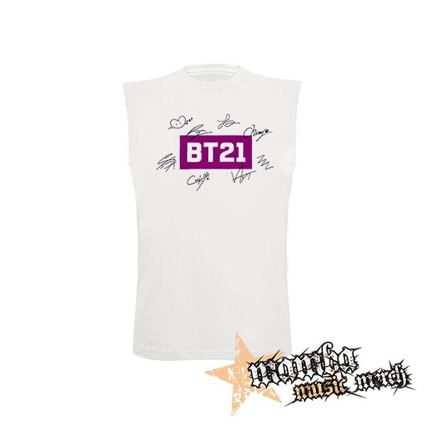 BT21 - Logo Signature - biele detské tričko bez rukávov