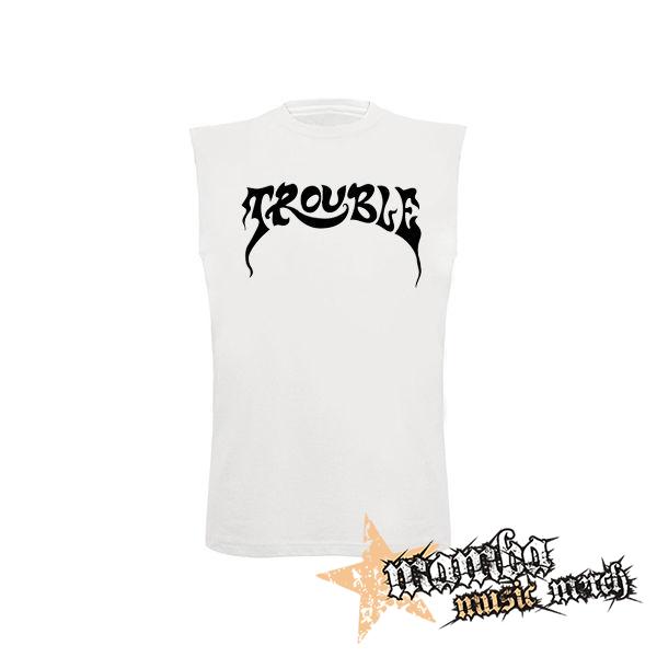 TROUBLE - Logo Hardrock Band - biele detské tričko bez rukávov