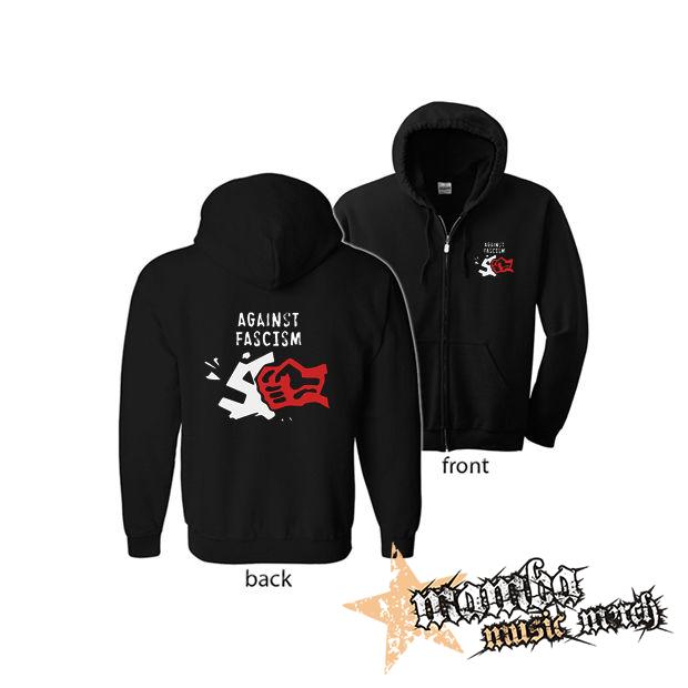 AGAINST FASCISM (Hoodie Zip-Up) zipsová čierna mikina