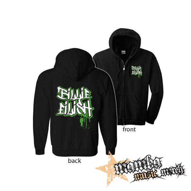 BILLIE EILISH - Painted Graffiti Logo (Hoodie Zip-Up) zipsová čierna mikina