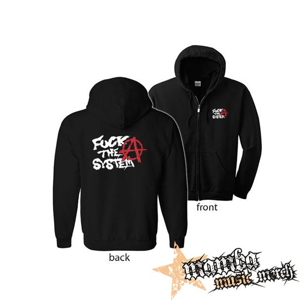 FUCK THE SYSTEM (Hoodie Zip-Up) zipsová čierna mikina