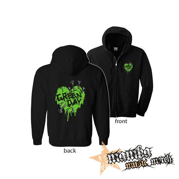 GREEN DAY - Green Heart (Hoodie Zip-Up) zipsová čierna mikina