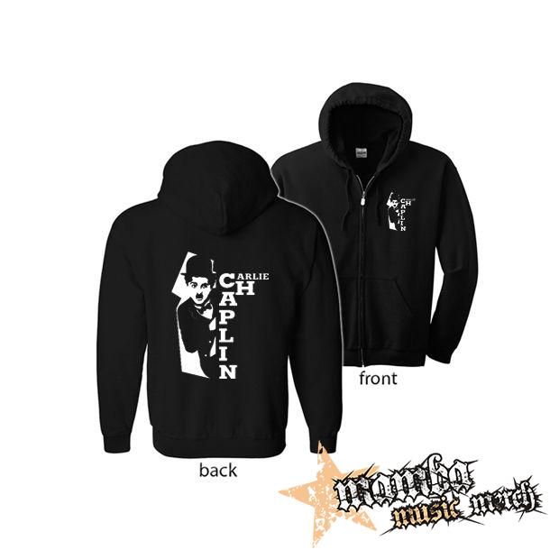 CHARLIE CHAPLIN - Portrait Motive 2 (Hoodie Zip-Up) zipsová čierna mikina