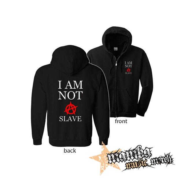 I AM NOT A SLAVE - Červené A (Hoodie Zip-Up) zipsová čierna mikina