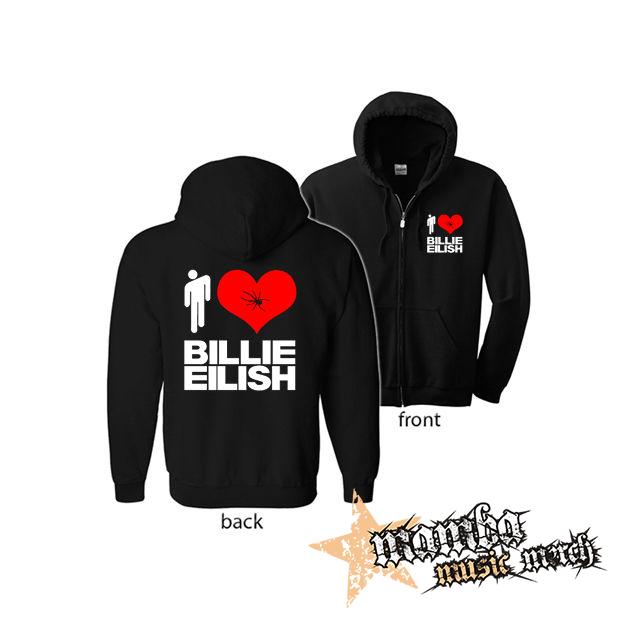 I LOVE BILLIE EILISH (Hoodie Zip-Up) zipsová čierna mikina
