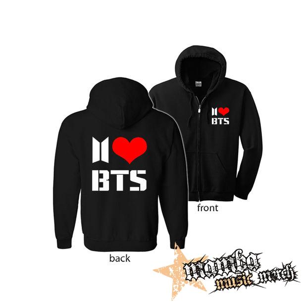 I LOVE BTS (Hoodie Zip-Up) zipsová čierna mikina