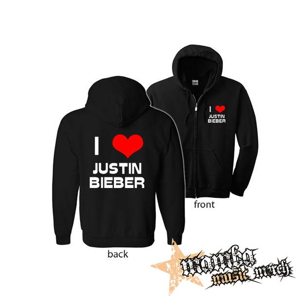 I LOVE JUSTIN BIEBER (Hoodie Zip-Up) zipsová čierna mikina