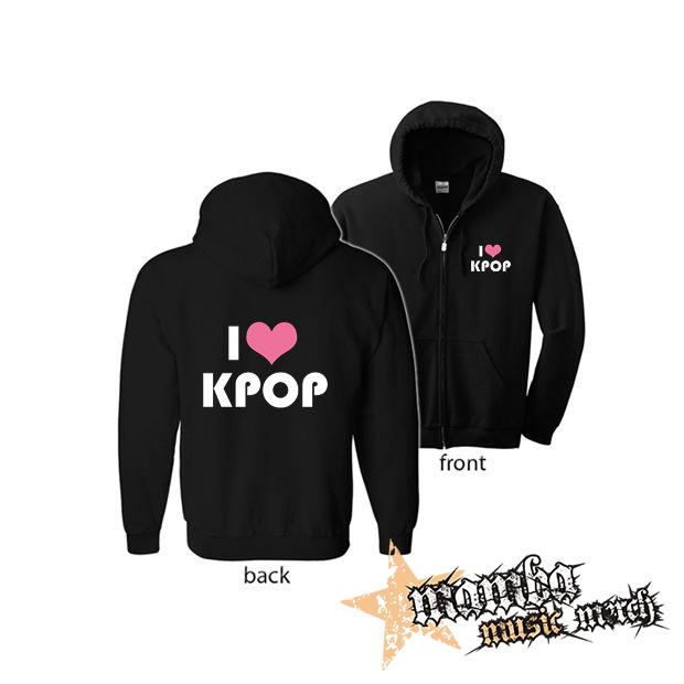 I LOVE K-POP (Hoodie Zip-Up) zipsová čierna mikina