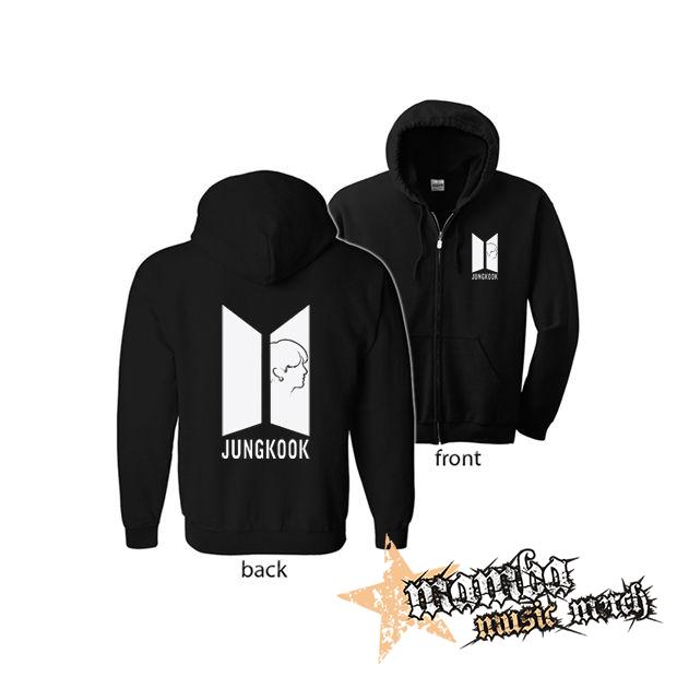 JUNGKOOK - BTS Logo & Portrait (Hoodie Zip-Up) zipsová čierna mikina