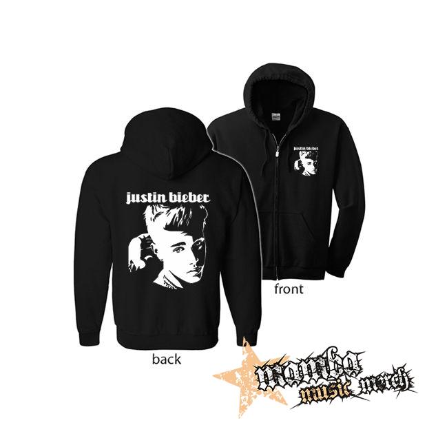 JUSTIN BIEBER - Logo & Portrait Motive 1 (Hoodie Zip-Up) zipsová čierna mikina