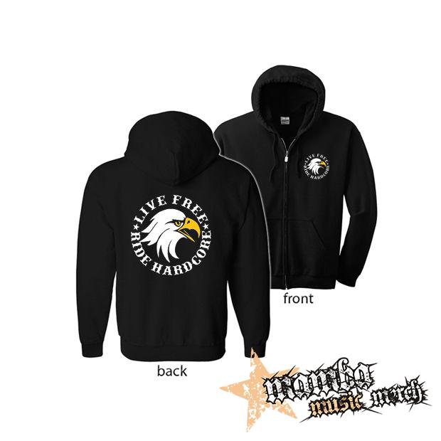 LIVE FREE RIDE HARDCORE EAGLE (Hoodie Zip-Up) zipsová čierna mikina