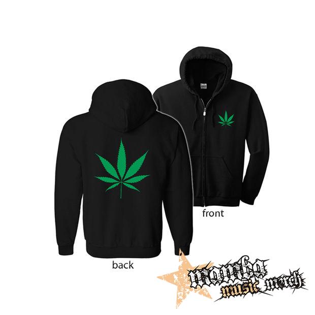 MARIHUANA - Green Leaf (Hoodie Zip-Up) zipsová čierna mikina