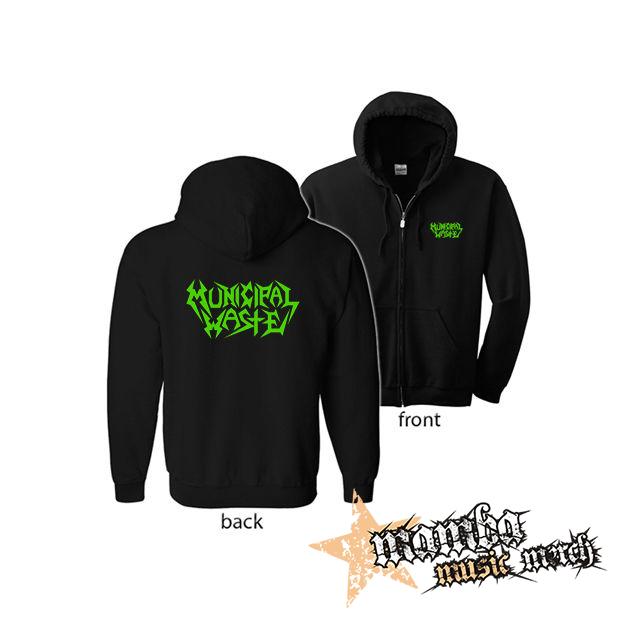 MUNICIPAL WASTE - Logo Green (Hoodie Zip-Up) zipsová čierna mikina