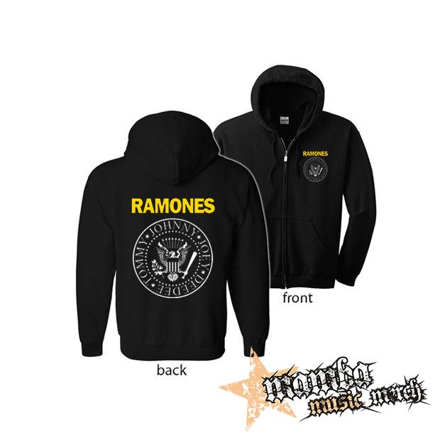 RAMONES - Yellow Logo White Symbol (Hoodie Zip-Up) zipsová čierna mikina