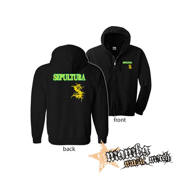 SEPULTURA - Brasil Flag Logo (Hoodie Zip-Up) zipsová čierna mikina