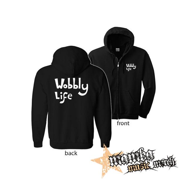 WOBBLY LIFE - Logo White (Hoodie Zip-Up) zipsová čierna mikina
